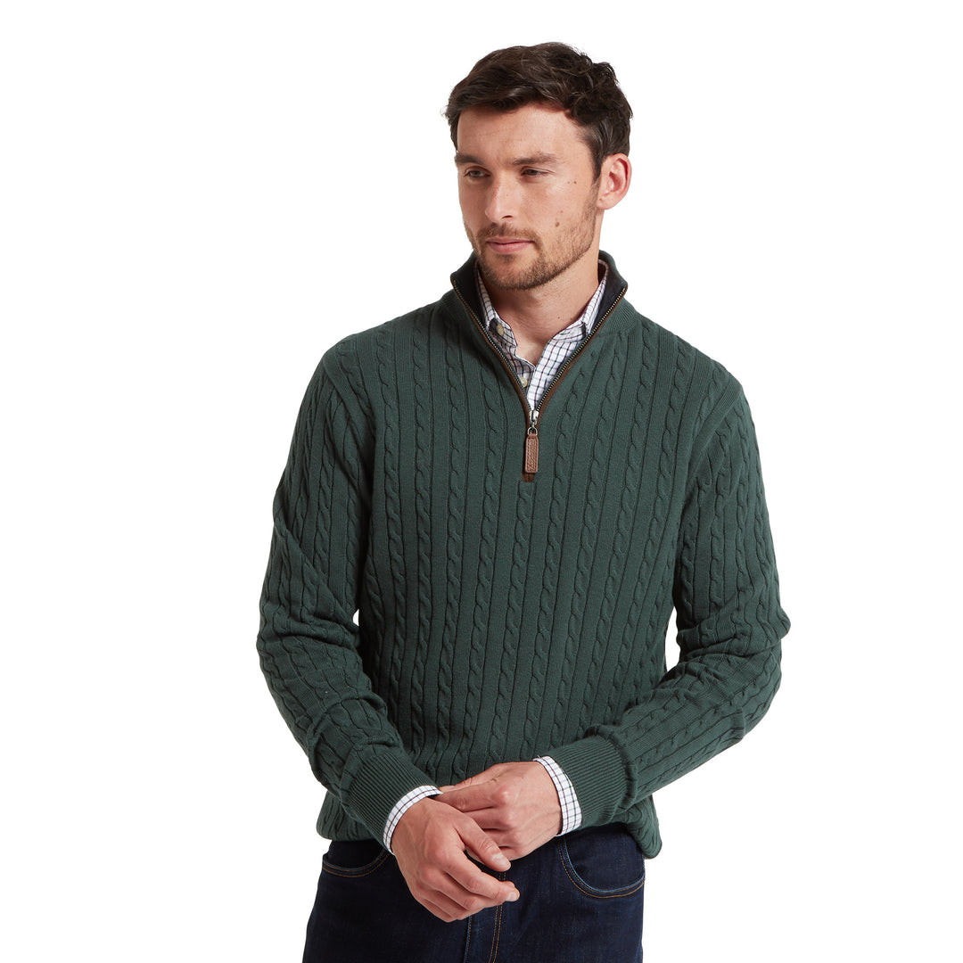 Schoffel Mens Calton Cotton Cashmere Cable 1/4 Zip Jumper