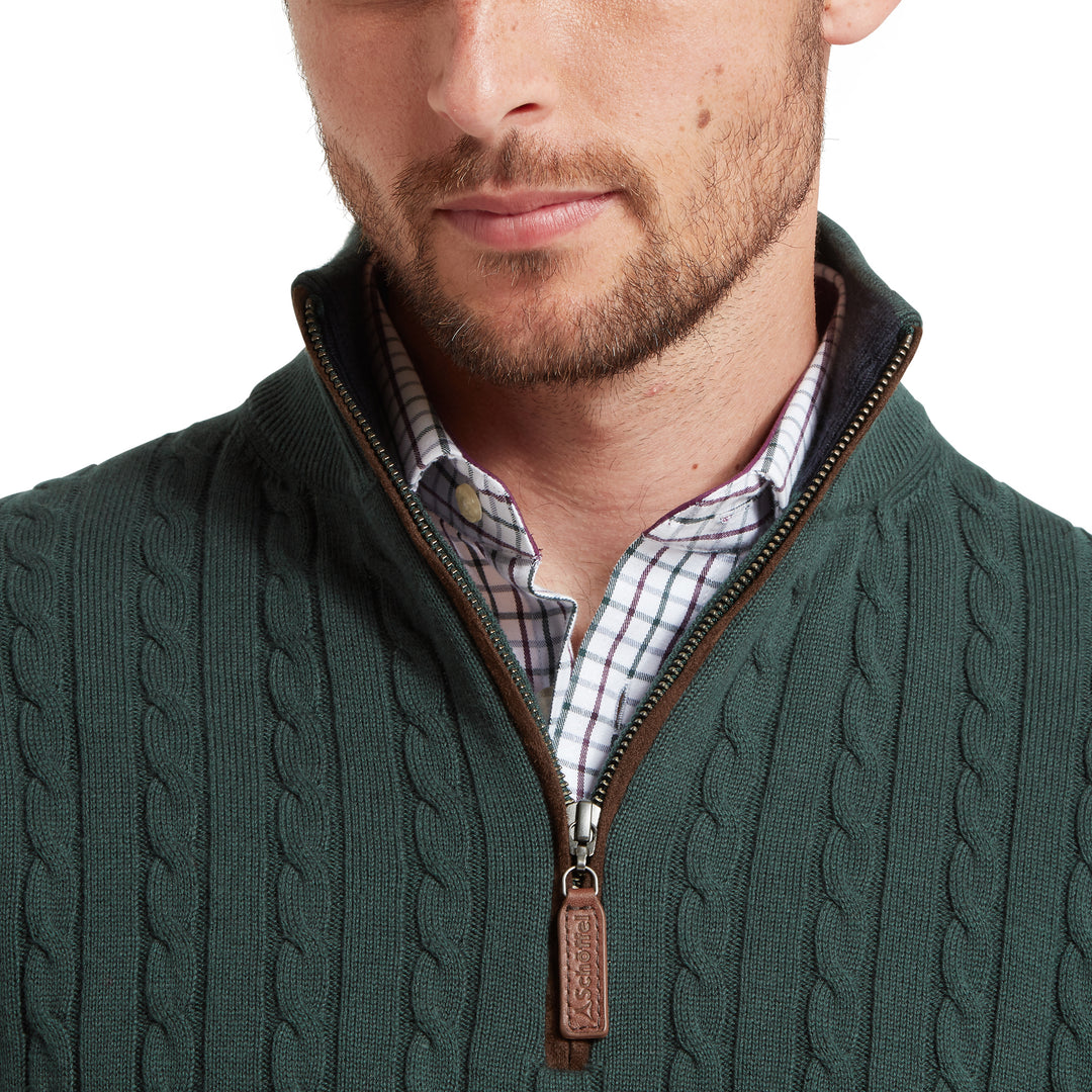 Schoffel Mens Calton Cotton Cashmere Cable 1/4 Zip Jumper
