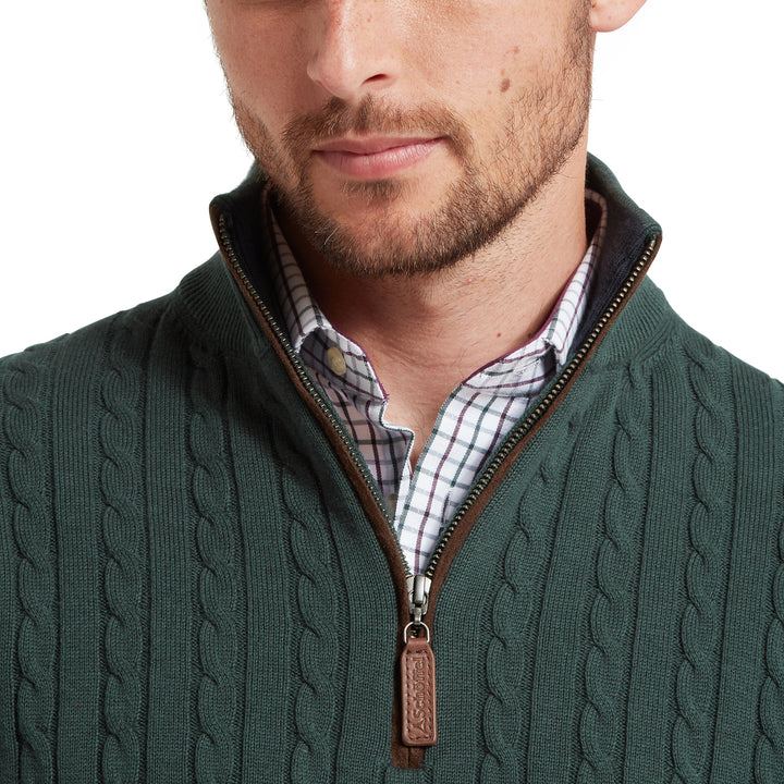 Schoffel Mens Calton Cotton Cashmere Cable 1/4 Zip Jumper