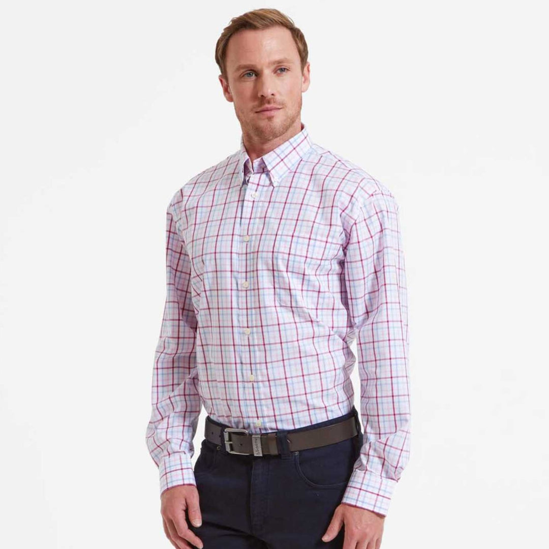 The Schoffel Mens Holkham Shirt in Pink Print#Pink Print
