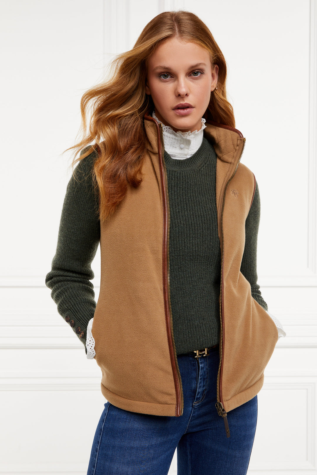 The Holland Cooper Ladies Country Fleece Gilet in Light Brown#Light Brown