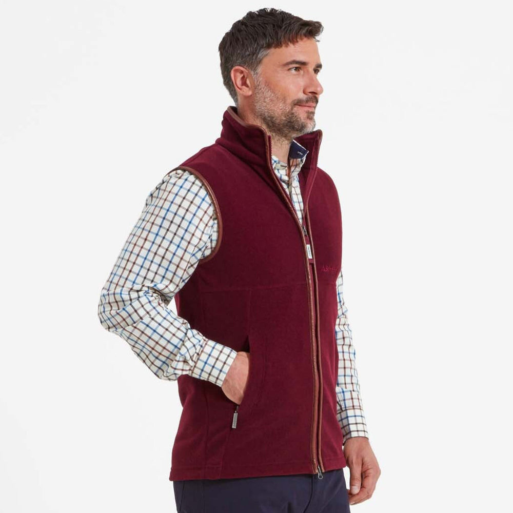 The Schoffel Mens Oakham Fleece Gilet in Claret#Claret