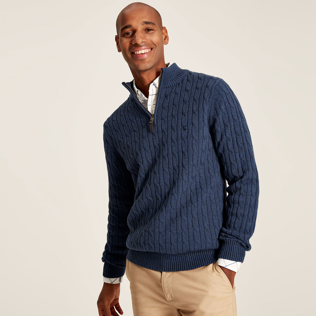 The Joules Mens Cable 1/4 Zip Neck Jumper in Navy#Navy