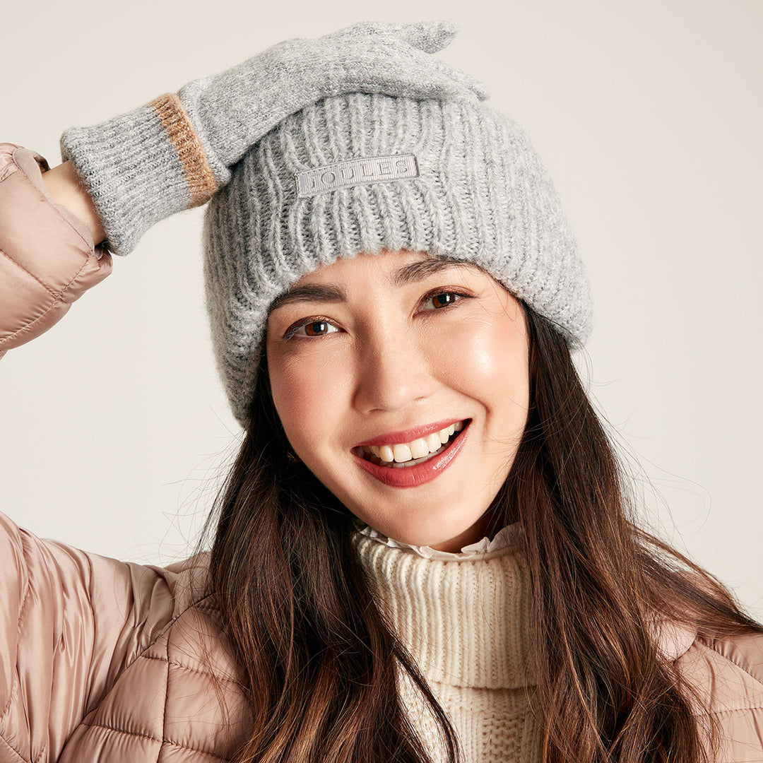 The Joules Ladies Eloise Soft Oversized Beanie Hat in Grey#Grey