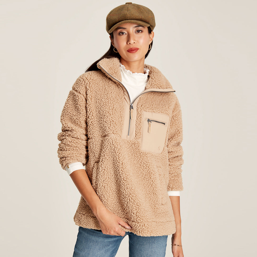 The Joules Ladies Tilly Borg Sweat in Tan#Tan