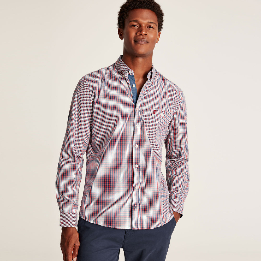 The Joules Mens Abbott Long Sleeve Classic Poplin Shirt in Multi-Coloured#Red Check
