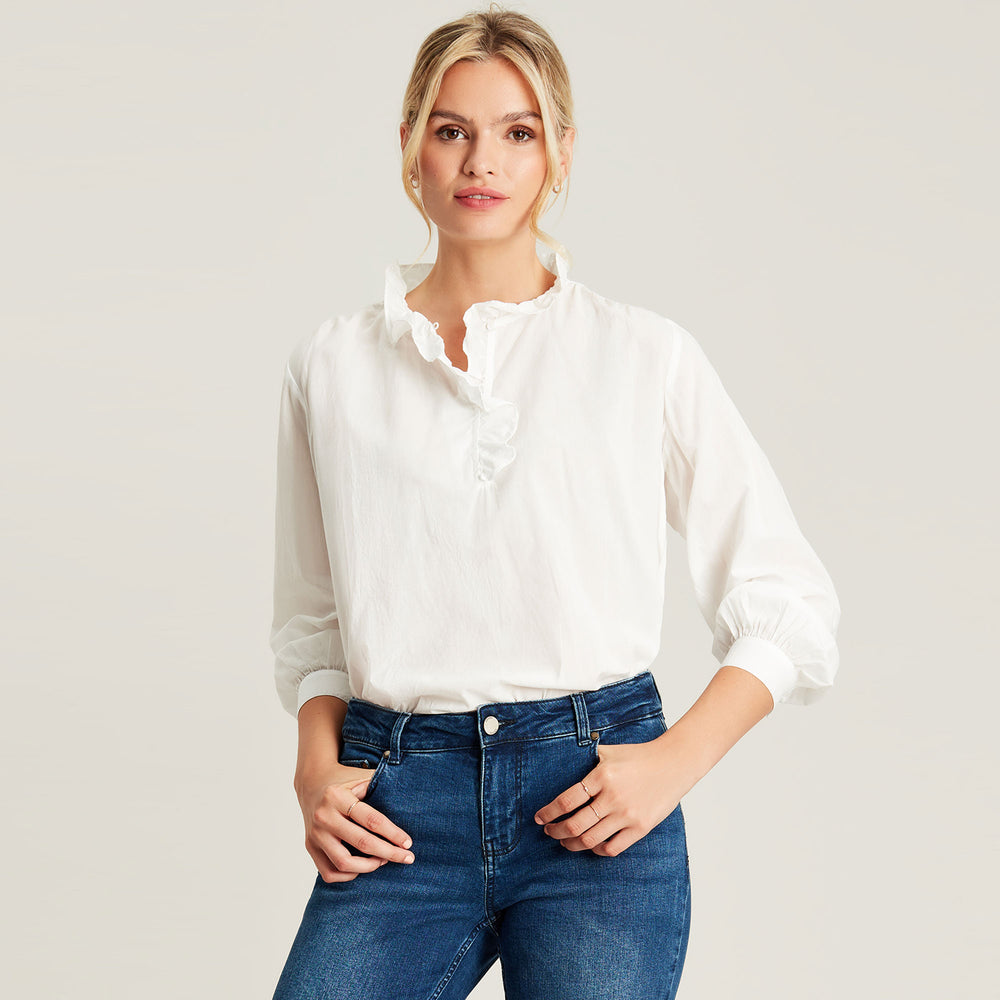 The Joules Ladies Melanie Cotton Voile Frill Blouse in Light Grey#Light Grey