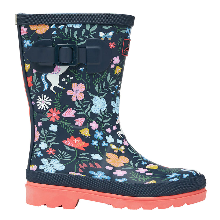 The Joules Girls Print Welly in Navy Print#Navy Print