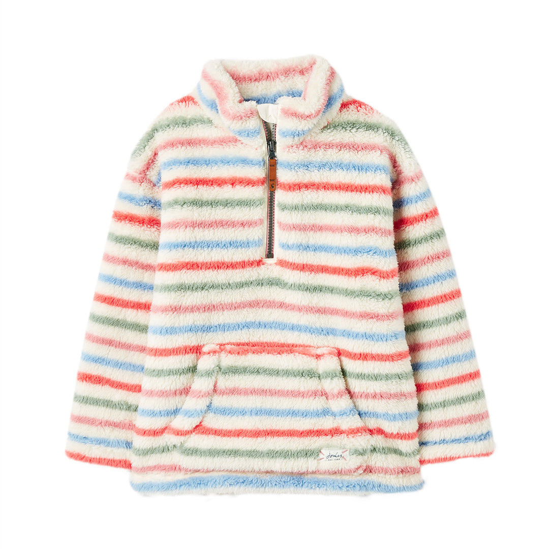 The Joules Kids Merridie 1/4 Zip Stripe Fleece in Cream Stripe#Cream Stripe