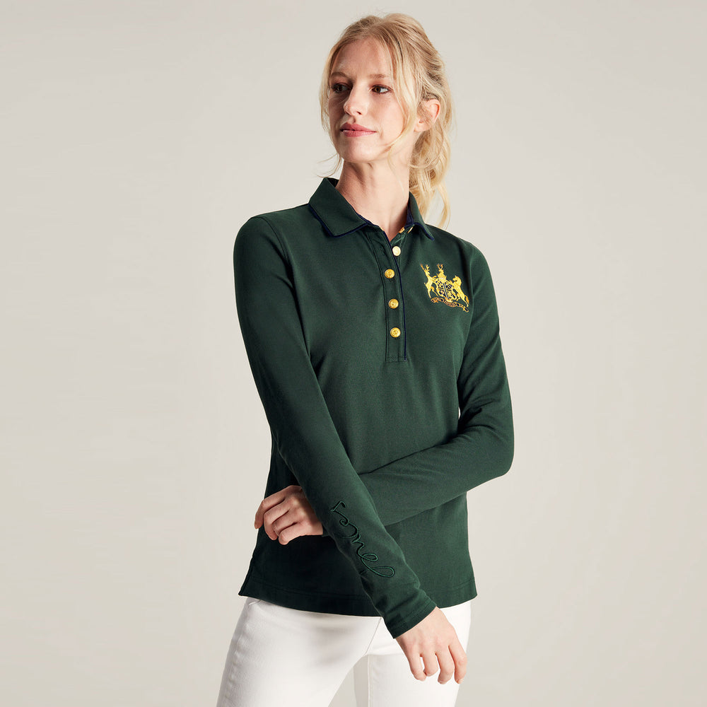 The Joules Ladies Ashley Long Sleeve Polo in Green#Green