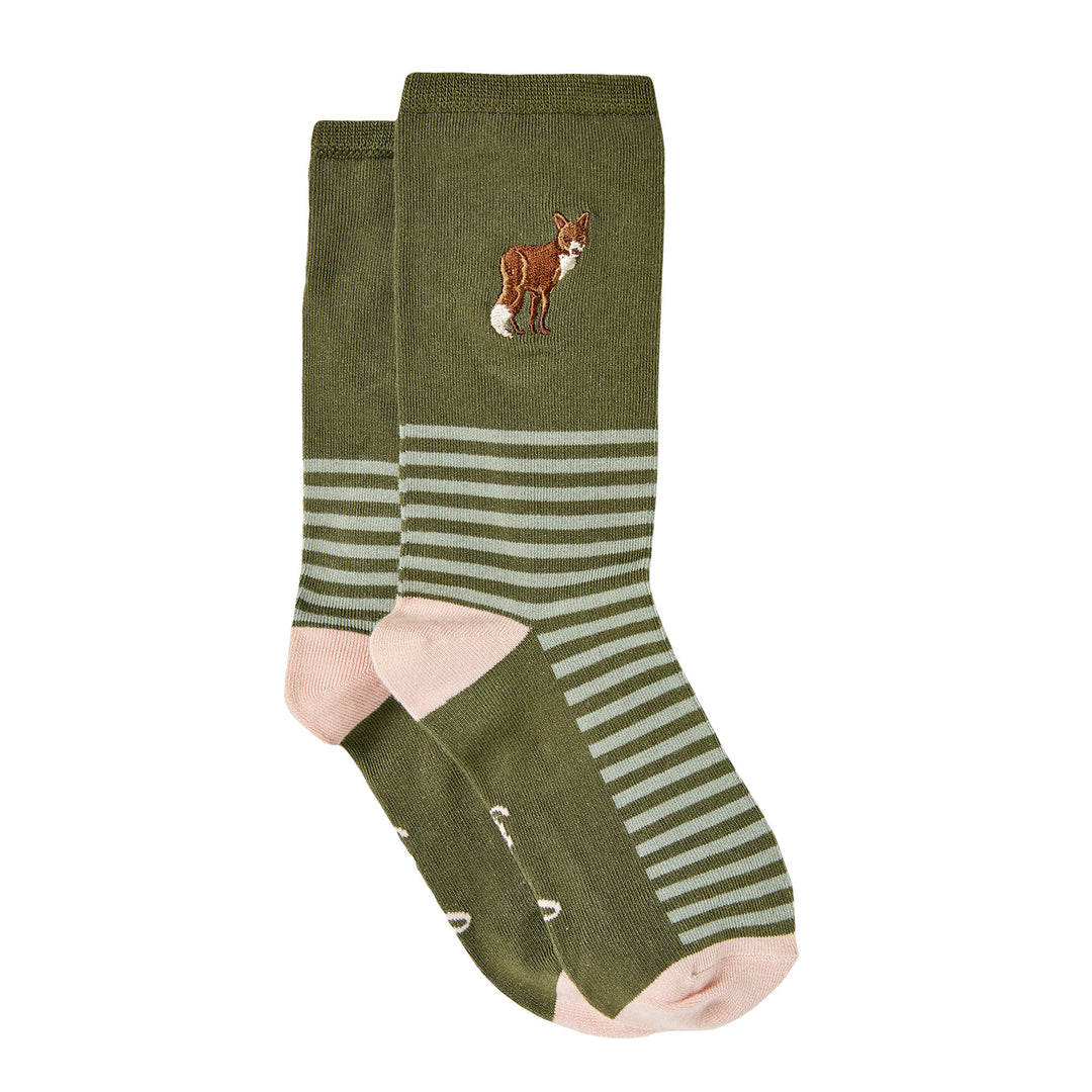 The Joules Excellent Embroidered Single Socks in Green Print#Green Print