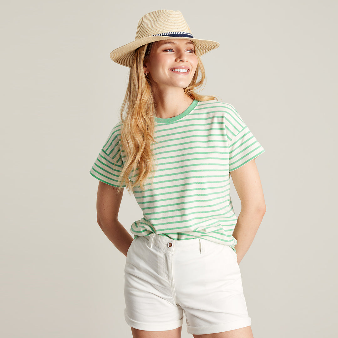 The Joules Ladies Striped Macey Top in Green Stripe#Green Stripe