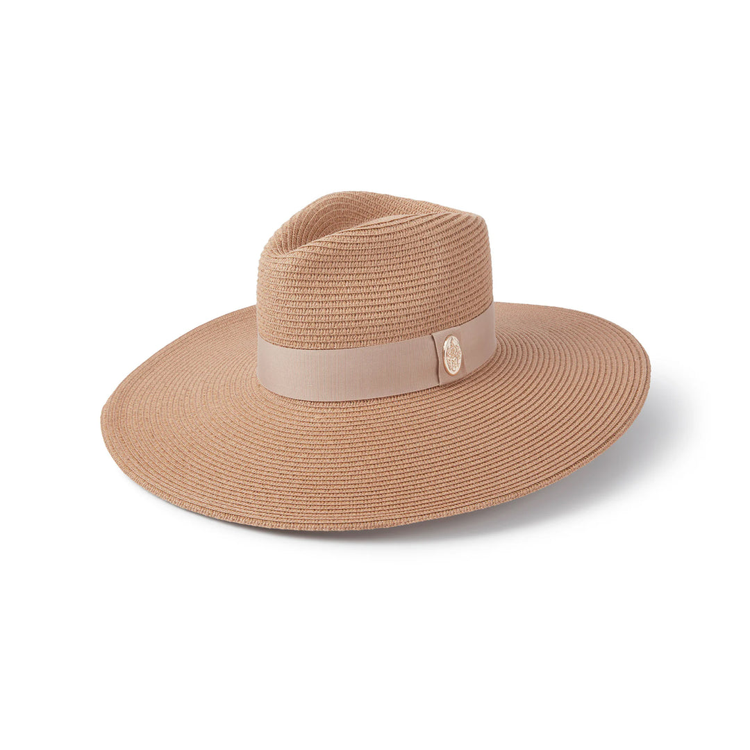 Hicks & Brown Pebmarsh Extra Wide Brim Fedora Champagne Ribbon