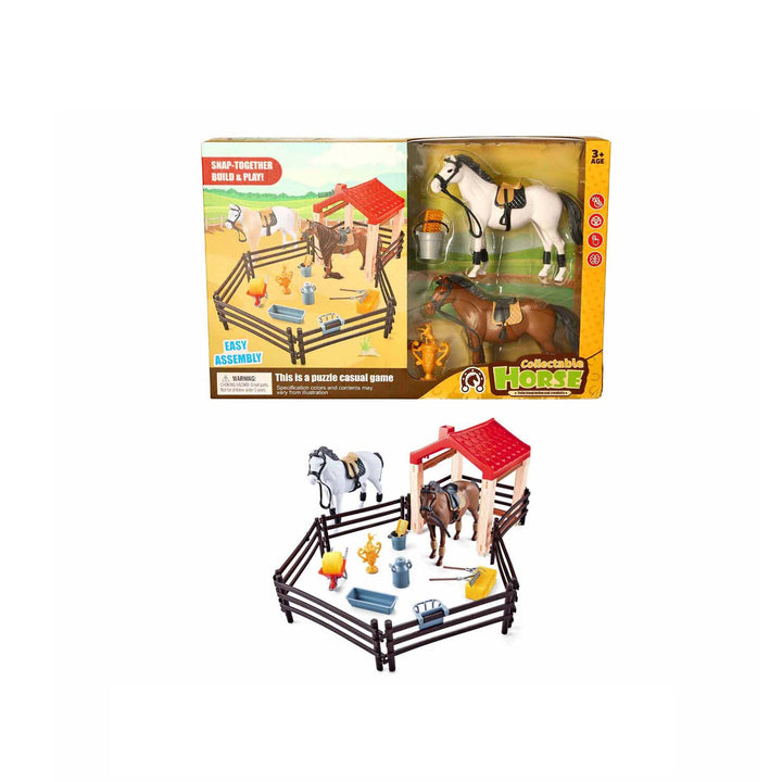 Platinum Toy Twin Horse Set with Stable & Fences