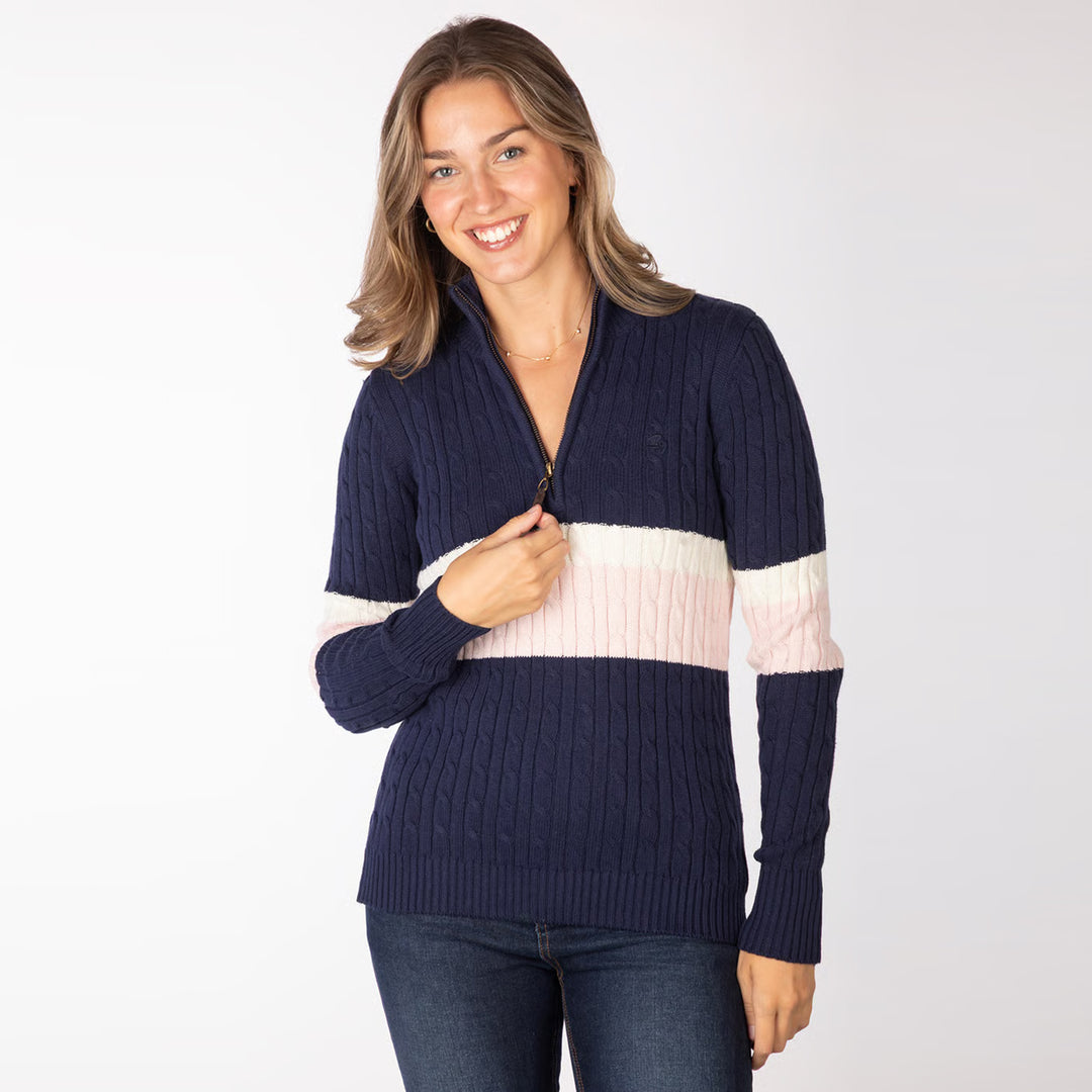 Rydale Ladies Bramham Striped Quarter Zip Jumper