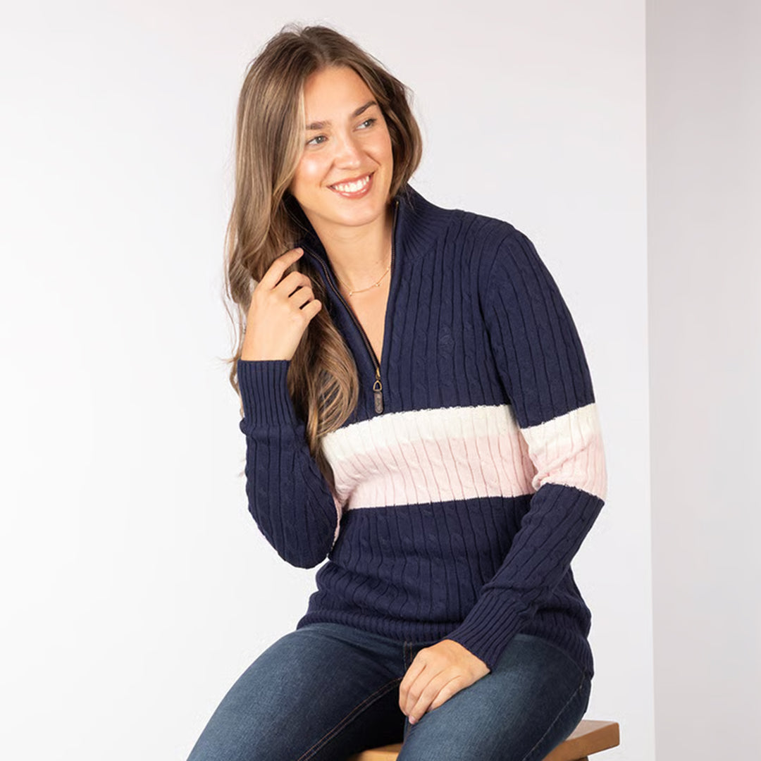 Rydale Ladies Bramham Striped Quarter Zip Jumper