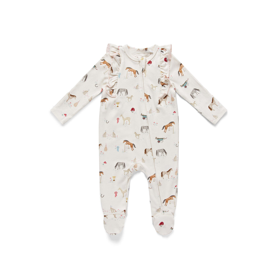 Eleanor Charles Baby The Pony Print Frill Zip Sleepsuit
