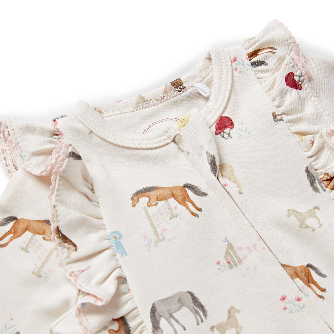 Eleanor Charles Baby The Pony Print Frill Zip Sleepsuit