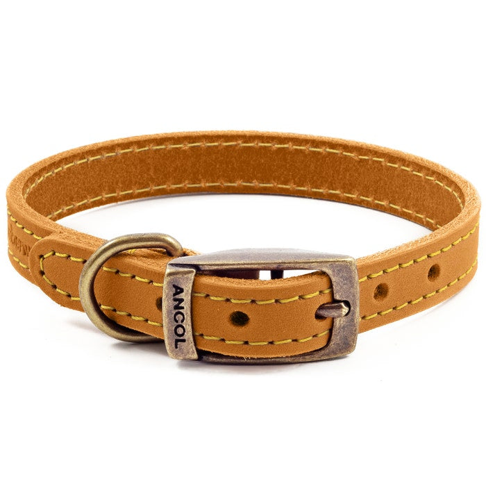 Ancol Timberwolf Leather Dog Collar#Mustard