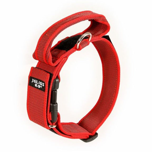 Julius-K9 Colour & Gray Dog Collar With Handle#Red