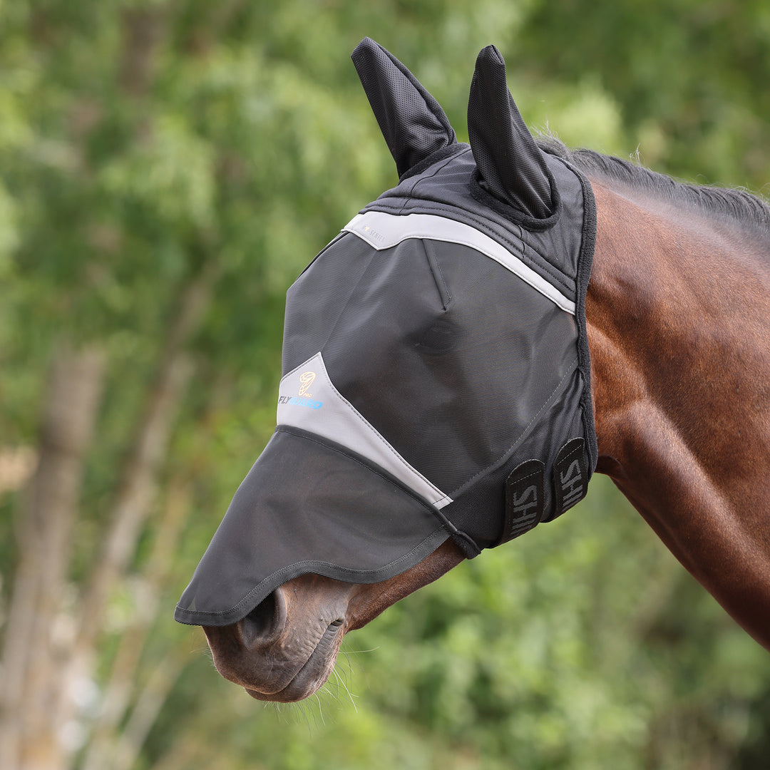 Shires FlyGuardPro Fine Mesh Fly Mask with Ears & Nose Extension