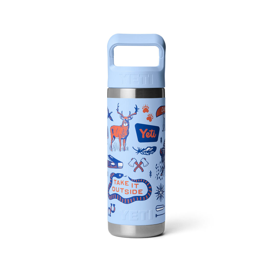 Yeti Rambler 18oz Colour Straw Bottle - Summer Graphic Big Sky Blue