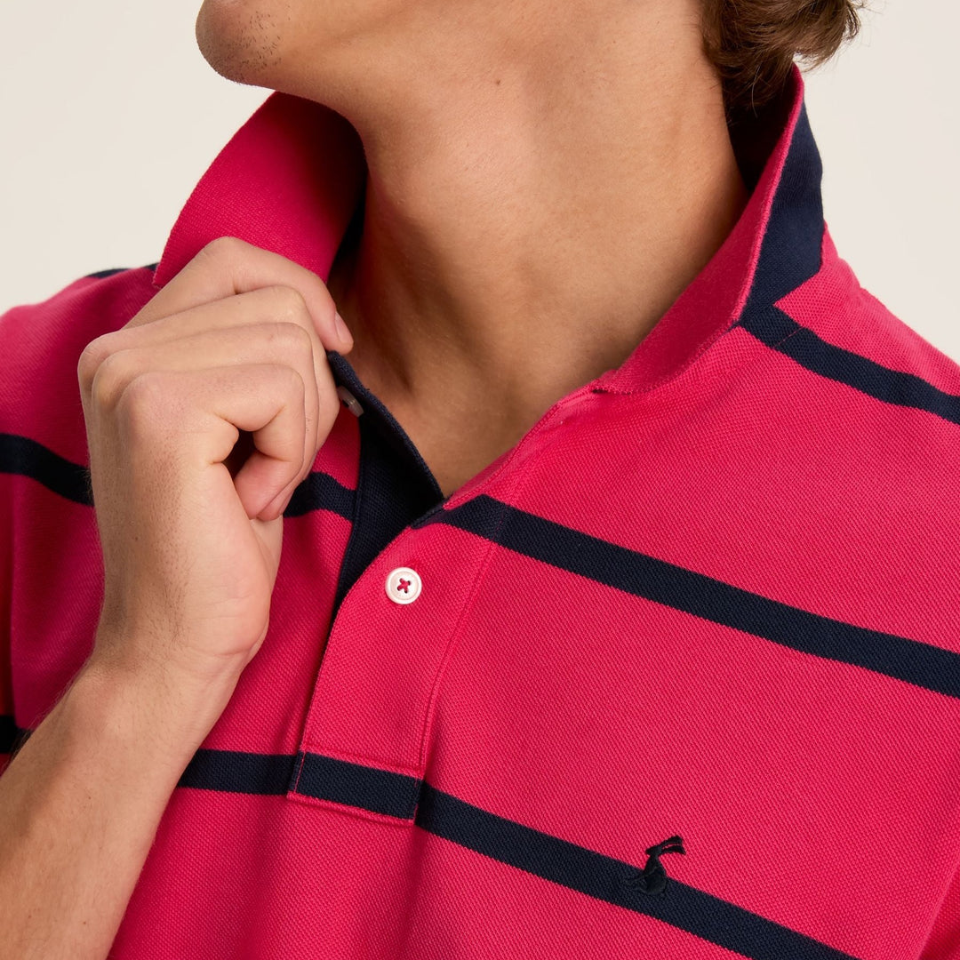 The Joules Mens Filbert Polo Shirt in Pink Stripe#Pink Stripe