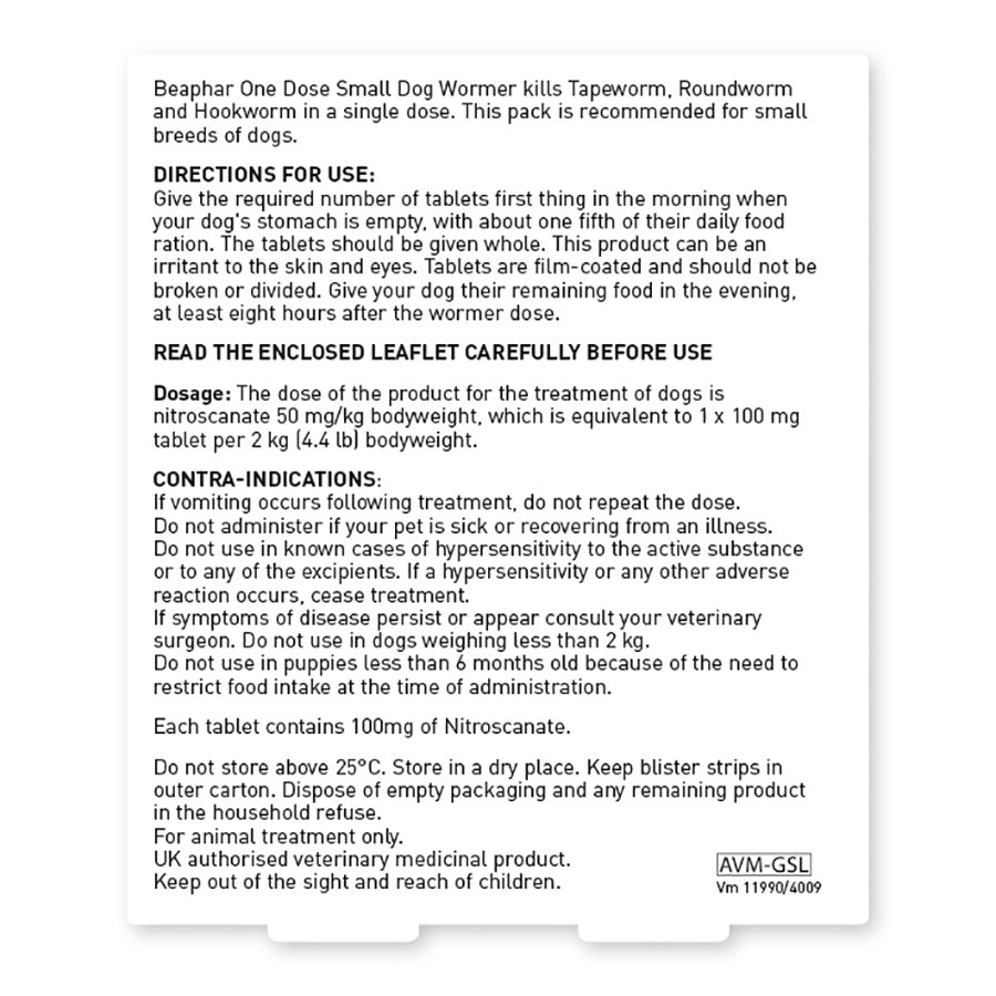 Beaphar One Dose Wormer For Small Dogs/Puppies