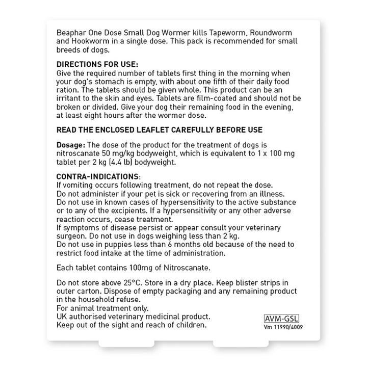 Beaphar One Dose Wormer For Small Dogs/Puppies