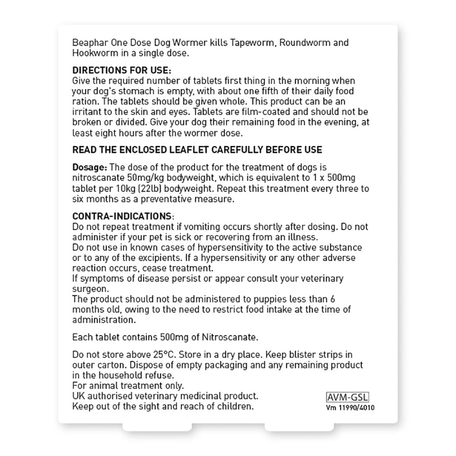 Beaphar One Dose Wormer For Large Dogs