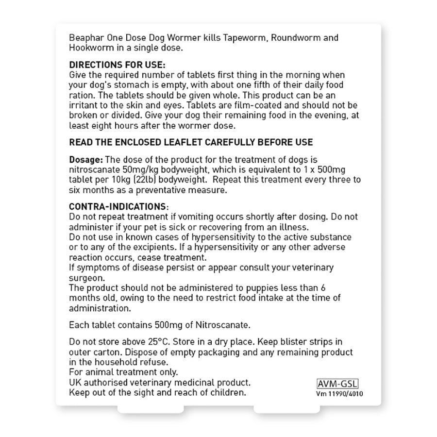 Beaphar One Dose Wormer For Dogs