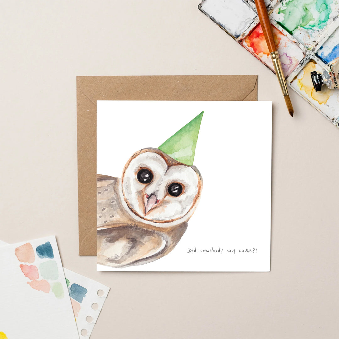 Lil Wabbit Owl Looking for Cake Birthday Card
