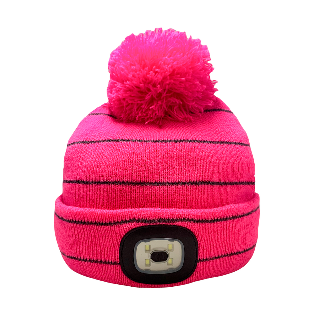 The Platinum Junior LED Striped Pom Hat in Pink#Pink