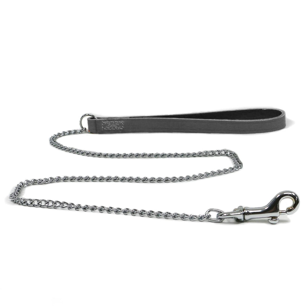 Ancol Fine Chain Dog Lead with Leather Handle#Black