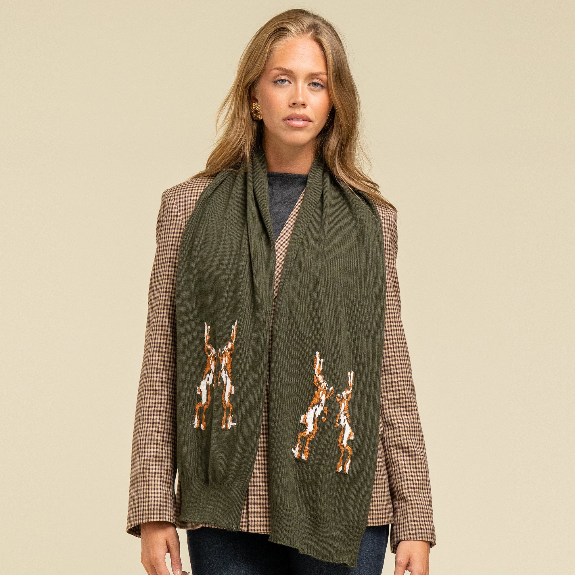 Waring Brooke Ladies Boxing Hare Chunky Scarf - Olive | Millbry Hill