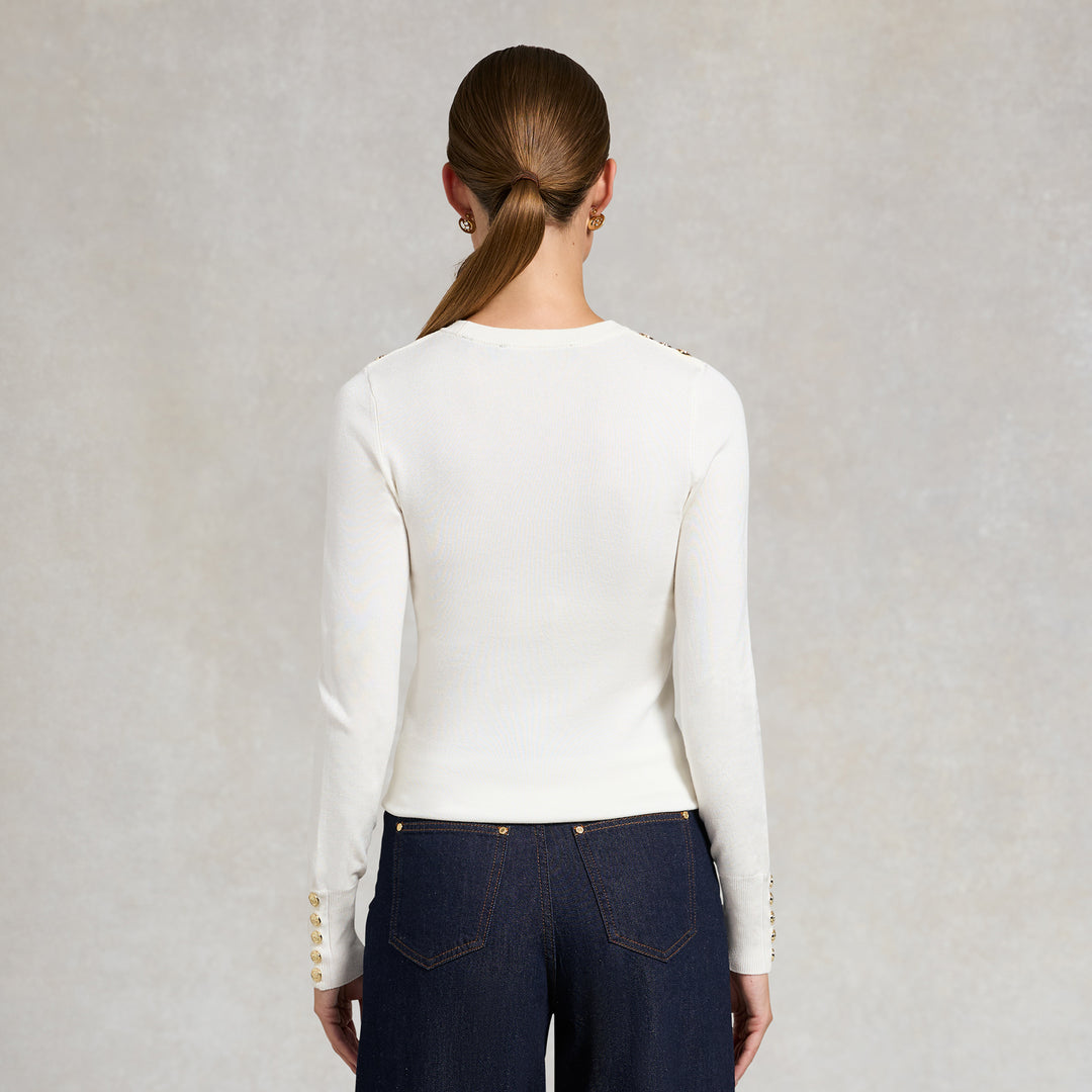 Holland Cooper Ladies Buttoned Knit Crew Neck Jumper