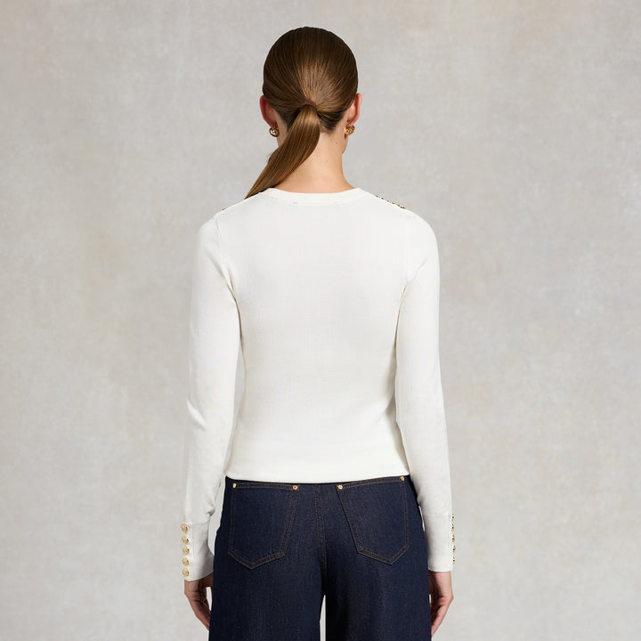 Holland Cooper Ladies Buttoned Knit Crew Neck Jumper