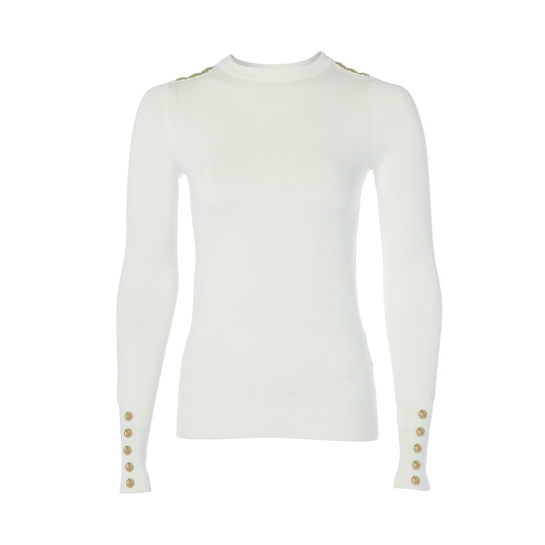 Holland Cooper Ladies Buttoned Knit Crew Neck Jumper