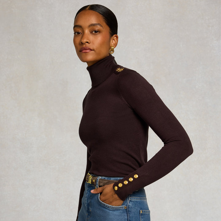Holland Cooper Ladies Buttoned Knit Roll Neck