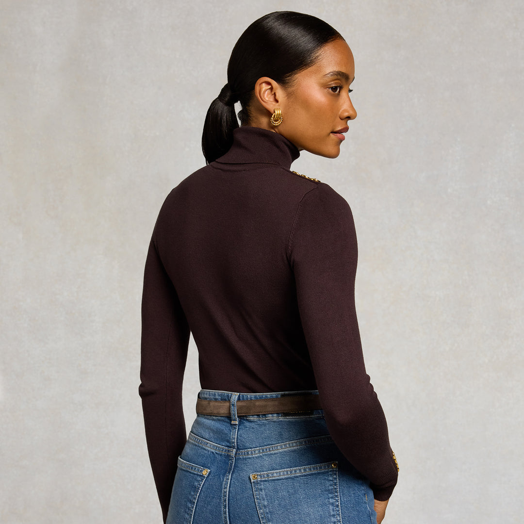 Holland Cooper Ladies Buttoned Knit Roll Neck