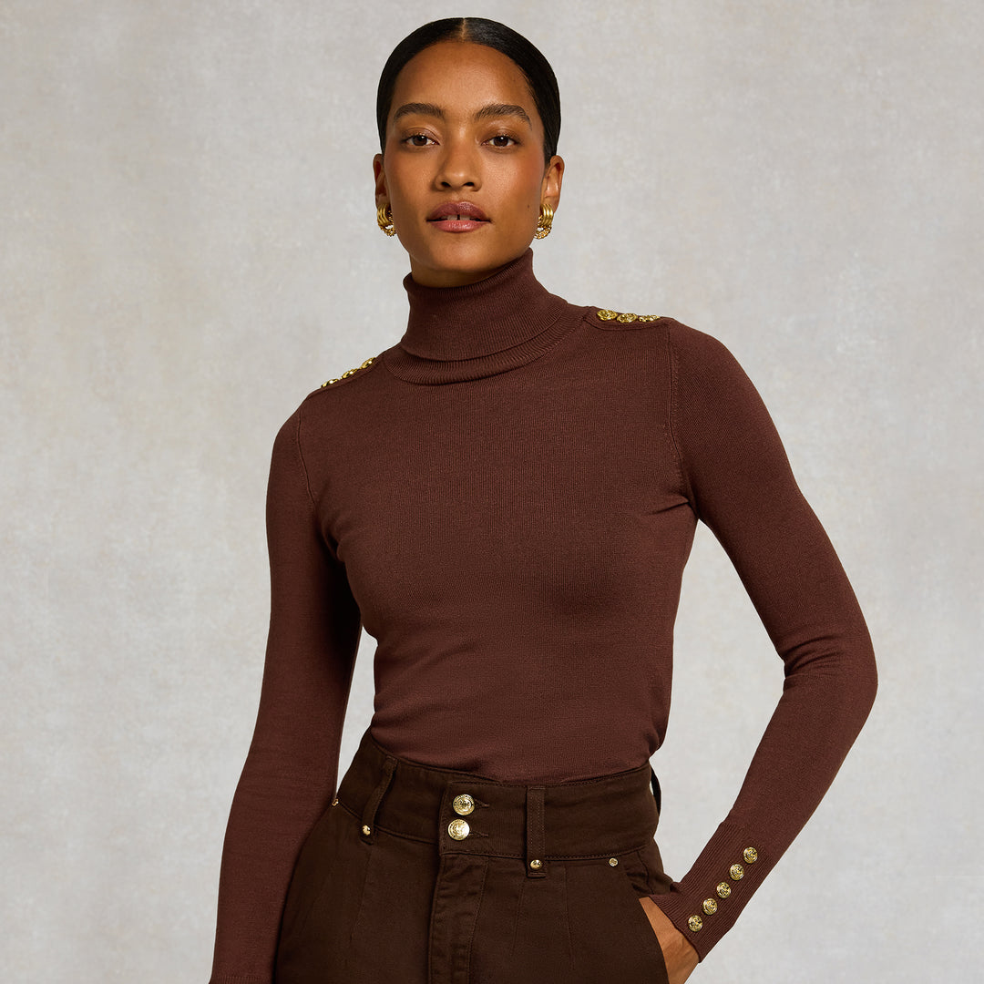 Holland Cooper Ladies Buttoned Knit Roll Neck