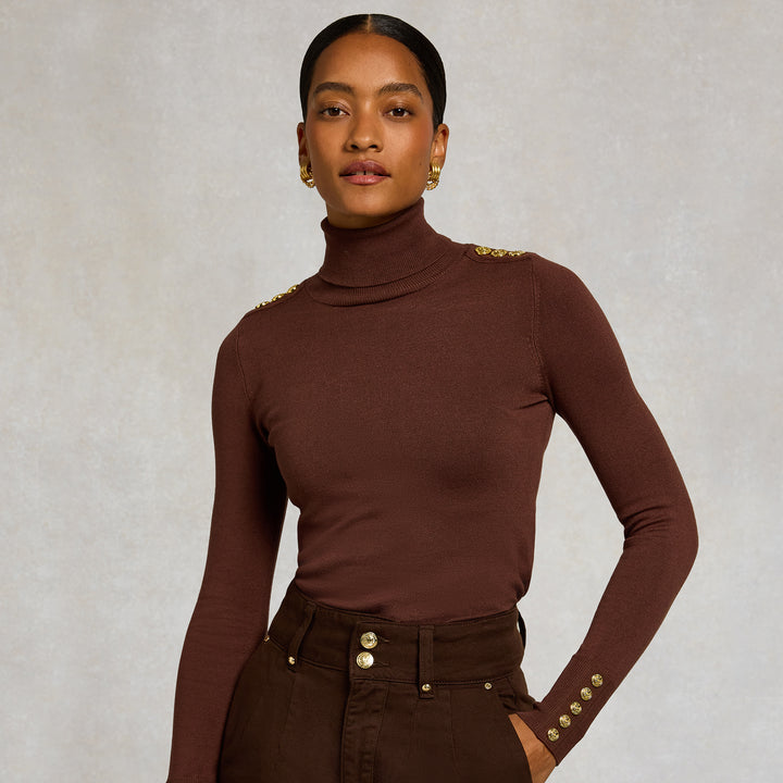 Holland Cooper Ladies Buttoned Knit Roll Neck