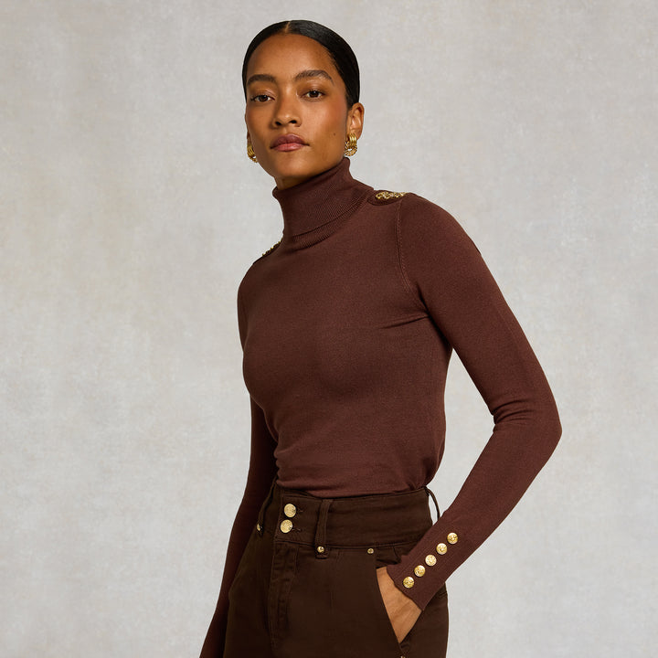 Holland Cooper Ladies Buttoned Knit Roll Neck