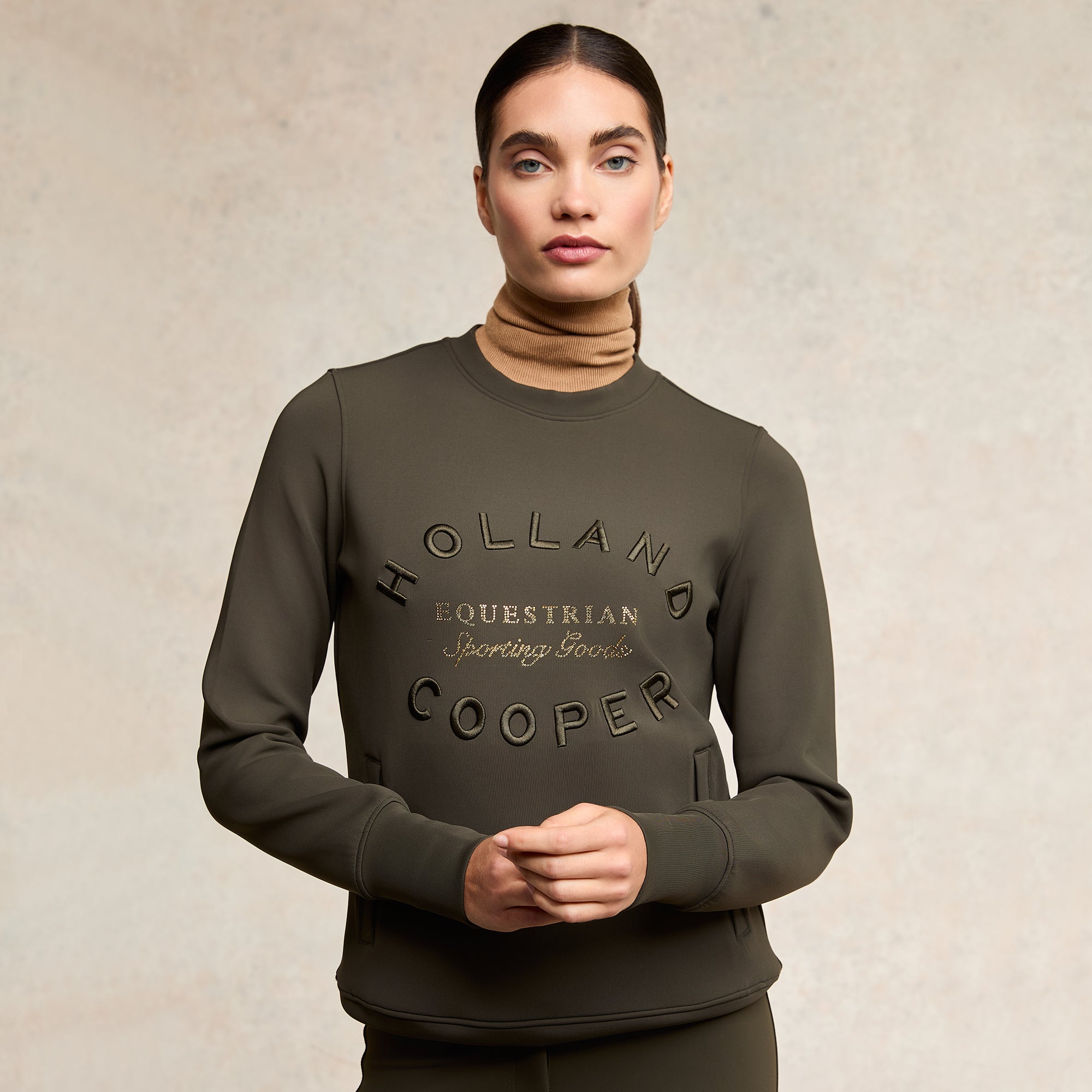 Holland Cooper Ladies Crystal Crew Neck Sweat - Dark Olive