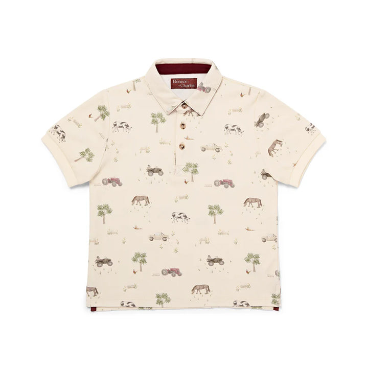 Eleanor Charles Boys The Farm Print Short Sleeved Polo Shirt
