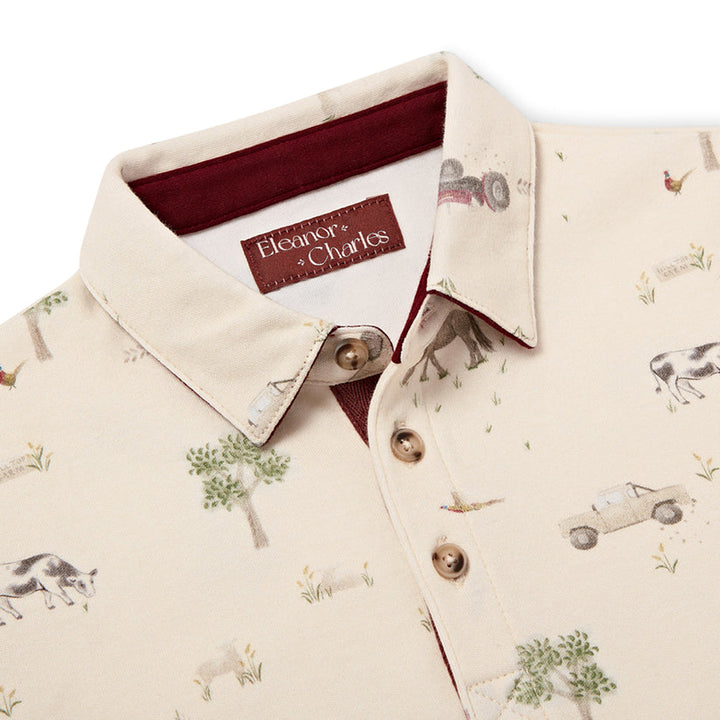 Eleanor Charles Boys The Farm Print Short Sleeved Polo Shirt