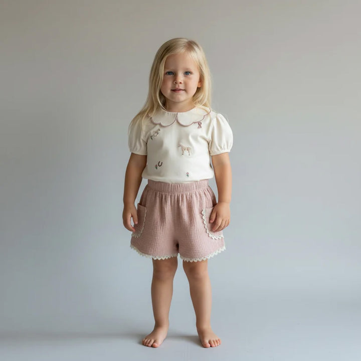 Eleanor Charles Girls The Pony Embroidered Puff Sleeve Top