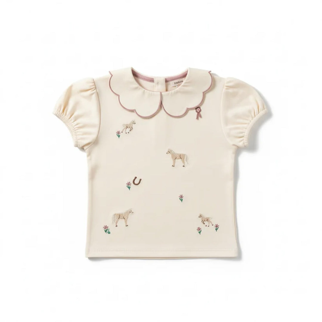 Eleanor Charles Girls The Pony Embroidered Puff Sleeve Top