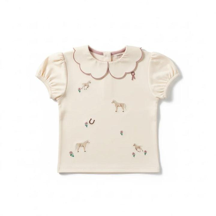 Eleanor Charles Girls The Pony Embroidered Puff Sleeve Top
