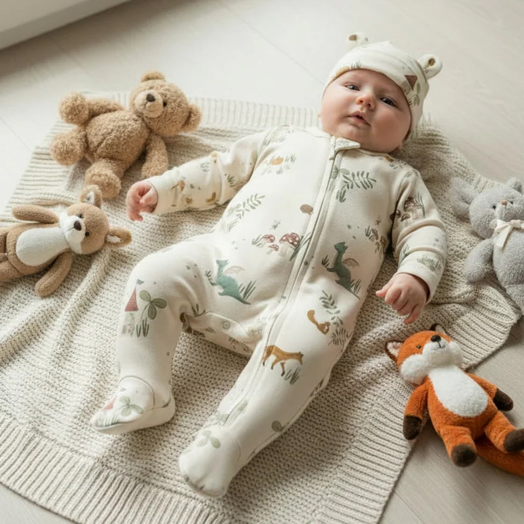 Eleanor Charles The Enchanted Forest Print Zip Style Sleepsuit